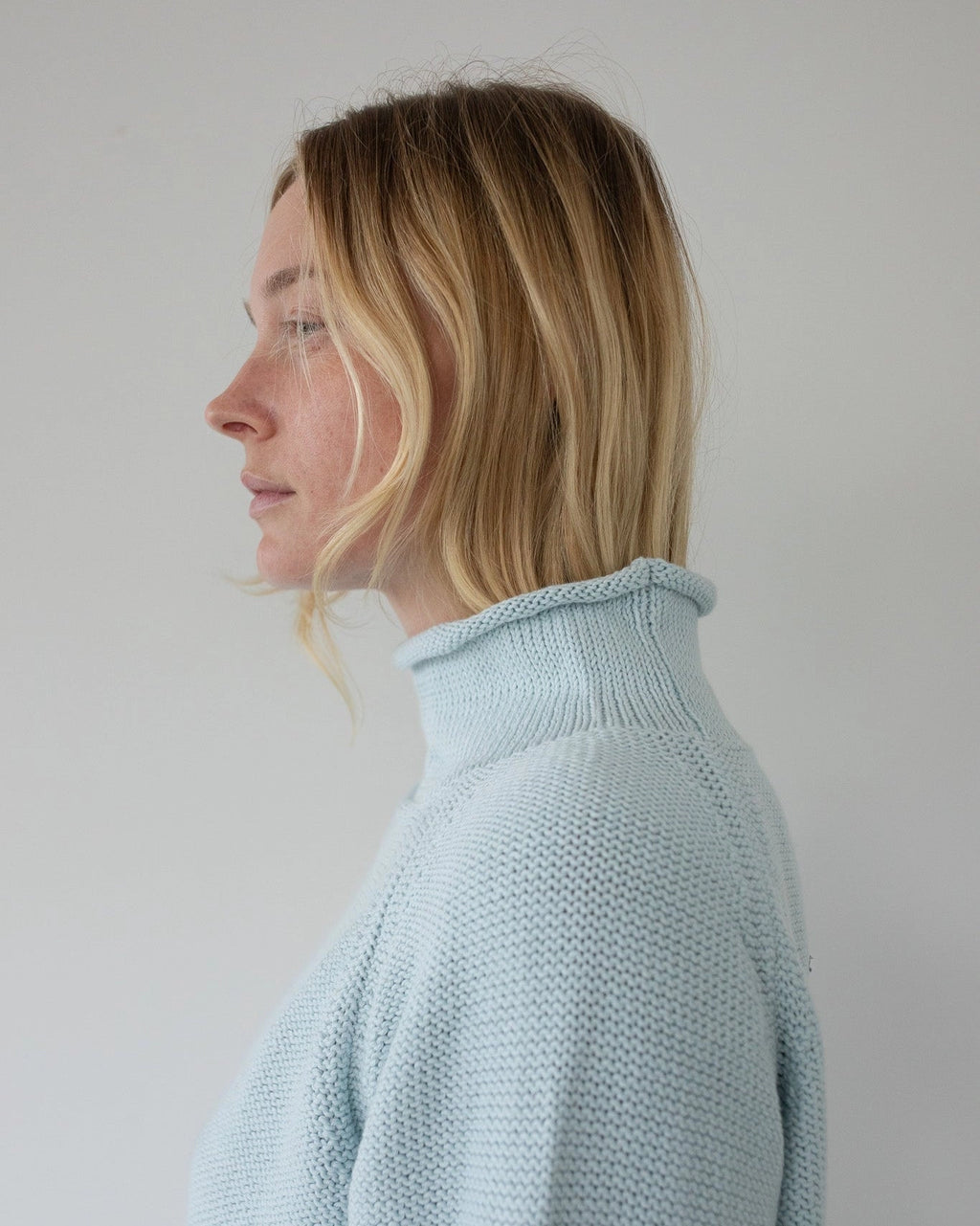Adair - Wool Mock Neck Sweater in Blue Sky