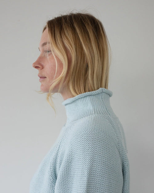 Adair - Wool Mock Neck Sweater in Blue Sky